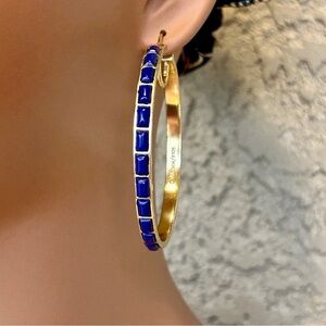 Chic Gold Plated Lapis Inlay Hoop Earrings